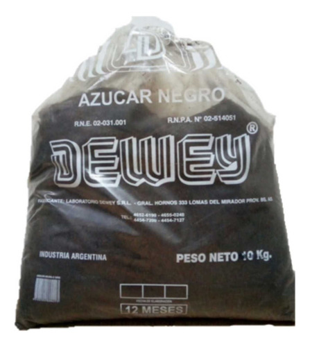 Azúcar Dewey Sin Fraccionar Negra X 10kg - Cotillón Waf