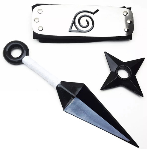 Mega Kit Ninja Naruto Bandana + Kunai 25cm + Shuriken 10cm