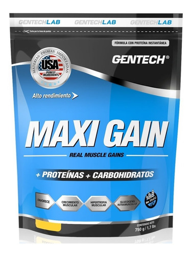 Maxi Gain 1.25 Kg Gentech Con Proteína Whey Y Carbohidratos Ideal Para Masa Muscular Ganador Peso En Polvo Sabor Chocolate