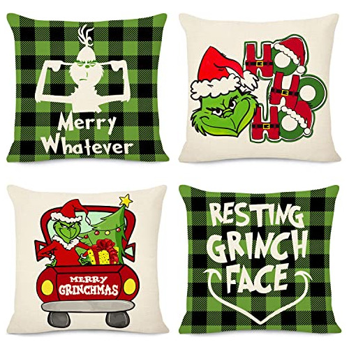 Fundas De Almohada Navideñas Verdes 20x20 Juego De 4 D...