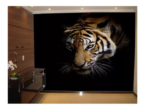 Tigre 3d em papel de parede fotomural vinílico de parede - TenStickers