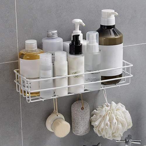 Imagen 4 de 4 de Canasto Organizador Adhesivo Metal Cocina Baño Con Ganchos