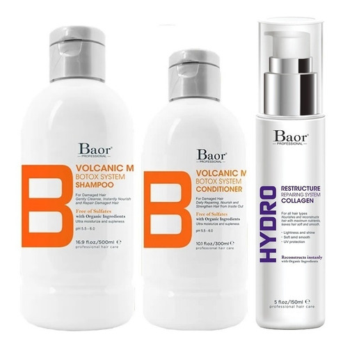 Shampoo Post Botox + Conditioner + Hydro Baor B Volcanic Mud