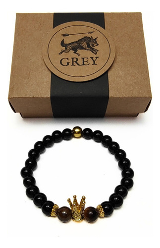 Pulsera De Hombre Con Piedra Ojo De Tigre + Corona