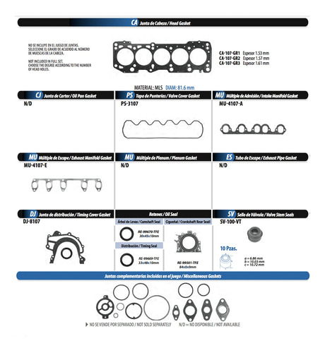 Juntas Motor Tf Vict Para Vw Cargo Van 2.5l Diesel 2007-2011