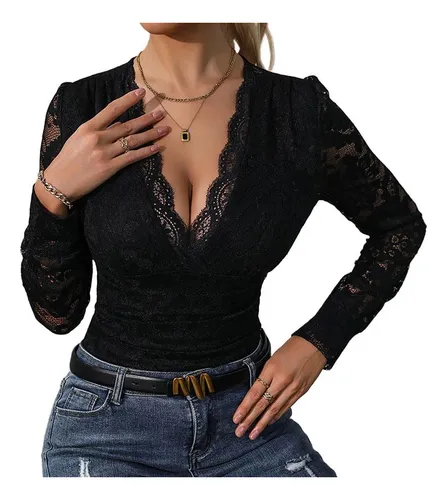 comprar Mono De Manga Larga De Encaje Negro Autumn Hot's Clothing