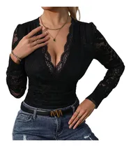 Comprar Mono De Manga Larga De Encaje Negro Autumn Hot's Clothing