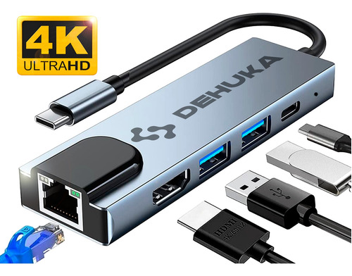 Imagen 1 de 7 de Adaptador Usb C A Hdmi Rj45 Usb 3.0 Usb C Dehuka Compatible Con Macbook Air Pro