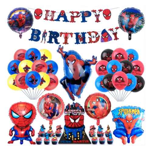 Set De Cumpleaños Spiderman Cotillón Niños Hombre Araña 