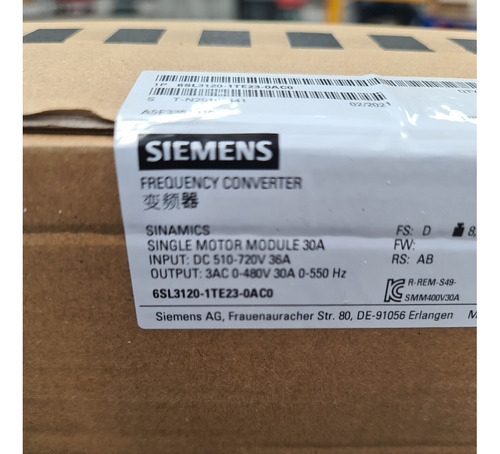 Convertidor De Frecuencia Servo Sinamics 6sl3120-1te23-0ac0 (Usado)