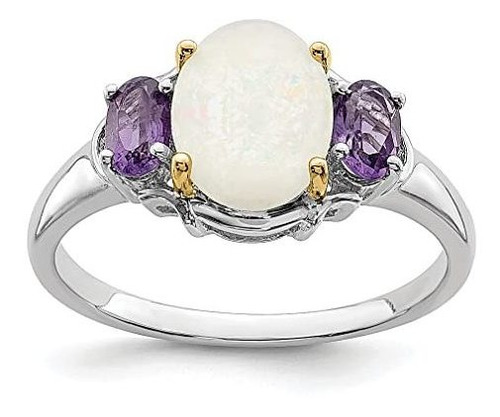 925 14k Anillo De La Venda Opal Amethyst Púrpura Tamaño 7.00