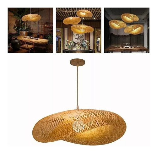 Lámpara De Araña De Tejido De Bambú Colgante Retro
