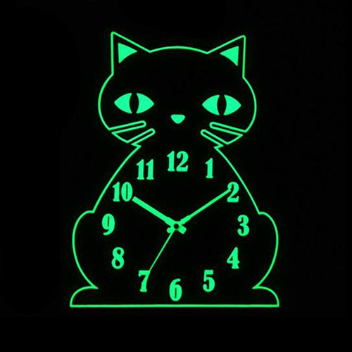 Relógio De Parede Luminoso Silencioso Cat De Madeira Cor De