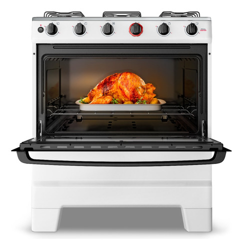 Fogão a Gás Mesa Inox Super Chama Forno 84L Limpa Fácil e Acendimento Automático IDEAL Super F5IAB Cor Branco 5 bocas 127/220V
