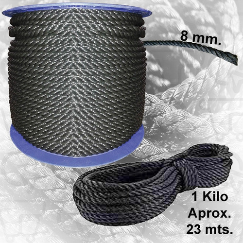 Lazo Soga Malla Sombra Uso Agricola Prot. Uv Negro 1 Kg 8 Mm