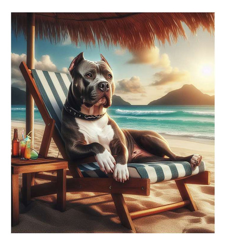 Vinilo 60x60cm Pitbull En Reposera Descansando Sol