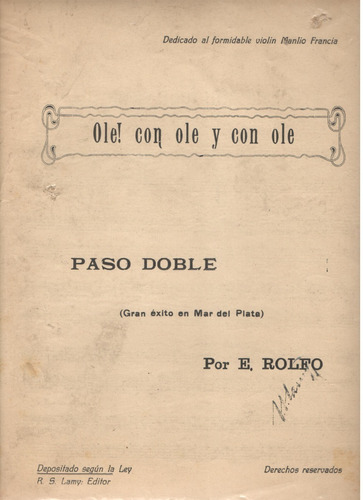 Partitura De Paso Doble Ole! Con Ole Y Con Ole De E. Rol Fo