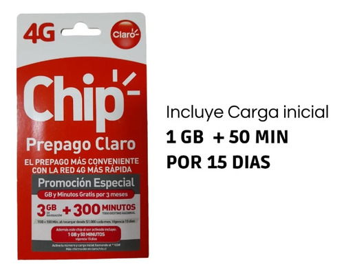 Chip Claro Paquete 50 Unidades 50 Min + 1 Gb + Redes S.