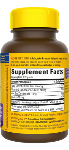 Extrato De 400 Mg De Sabugueiro Nature Made Com Vitamina C E