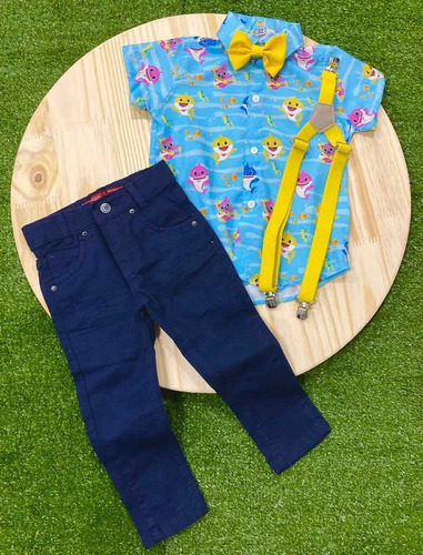 Conjunto Calça Festa Aniversário Baby Shark Infantil Menino