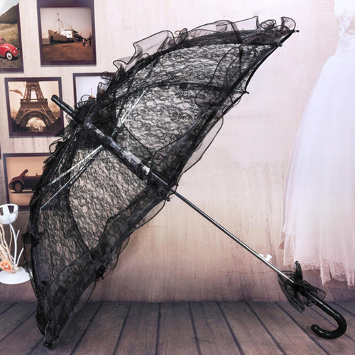 Guarda-sol De Casamento Flor De Renda Guarda-chuva Preto