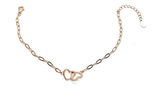 Pulsera  De Plata Dorado Con Corazones Inseparables.