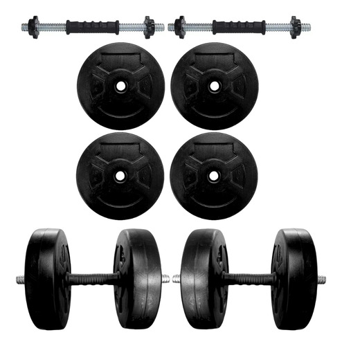 Kit 40 Kg. Mancuernas A Rosca + 40 Kg De Discos 4x10kg Color Negro