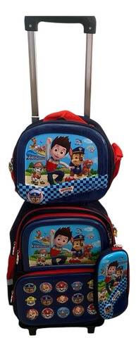 Kits Mochila Carrito Infanti Lunchera Cartuchera Paw Patrol Azul Paw Patrol