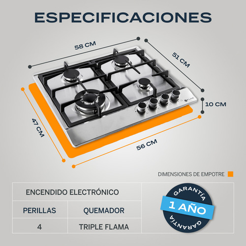 Combo Parrilla De Gas Y Campana Extractora 60 Cm | Lu4ta60 Color Gris