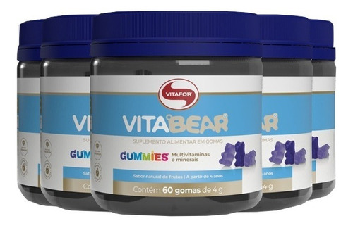 Kit 5 Vita Bear Multivitamínicos Vitafor 60 Gomas 200g Sabor Natural De Frutas