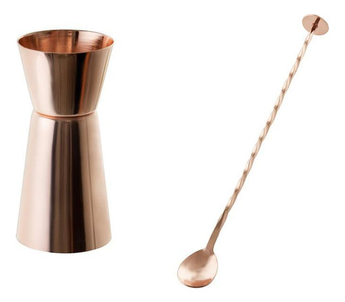 Dosador Duplo E Colher Bailarina Para Drinks -  Inox Cobre