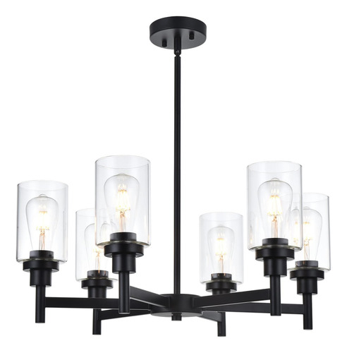 Vinluz 6 Lámpara De Araña Industrial Colgante Negro Con Cili