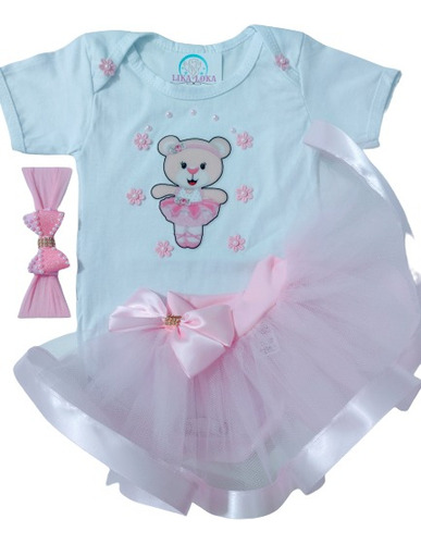 Roupa Fantasia Infantil Ursa Bailarina Rosa Realeza Luxo