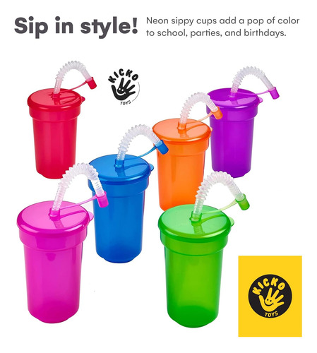 Vasos Para Beber Kicko Neon, 5.5 Pulgadas, 12 Oz., Coloridos