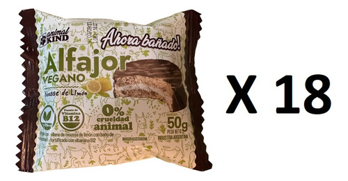 18 X Alfajor Vegano Limon Bañado En Chocolate Animal Kind Dw