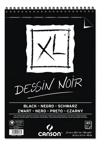 Block Canson Xl Dessin Noir A4 Black Doble Faz Bocetos