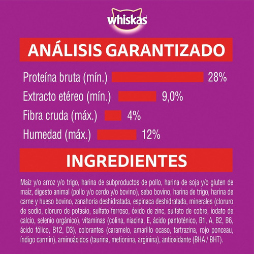 Imagen 3 de 10 de Whiskas Combo Gato Adulto Alimento Carne 10kg + Sobres 6u