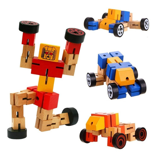 Robot Transformer Articulado De Madera Motricidad Con Ruedas