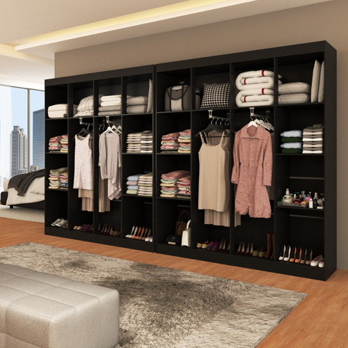 Closet Casal Em L Ele E Ela 4 Metros 16 Prateleiras Cor Preto
