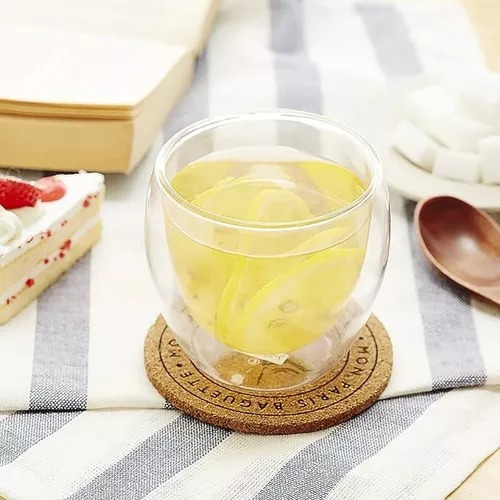 Set X2 Vaso Doble Pared De Vidrio 80 Ml Cafe Bebidas Color Transparente