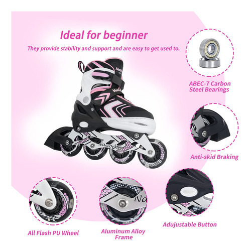 Patines En Línea Ajustables Con Ruedas De Luz Para Niños Talla De Los Patines 0 Mm Rosado