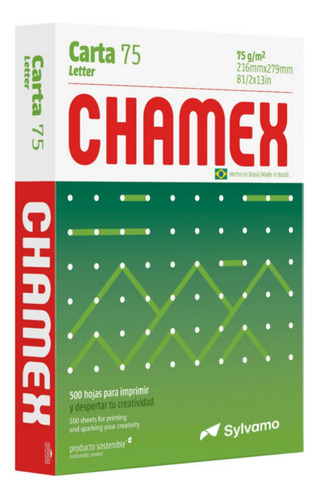 Resma Papel Impresión Carta, 500 Hj 75 Grs - Chamex (x10 Un)