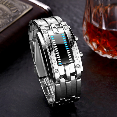 Reloj Negro Pequeño Luz Azul Coreano Led Iron Man
