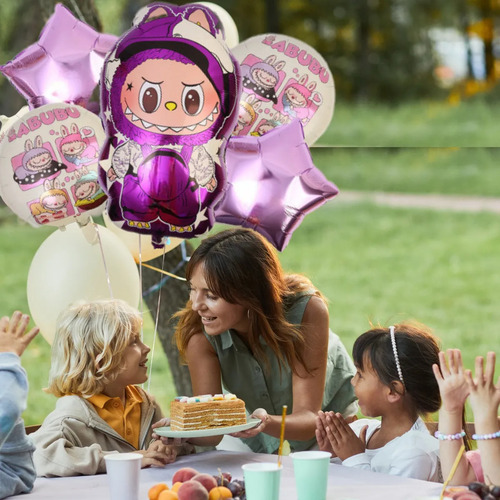 Globos Metálicos De Cumpleaños Decoración Labubu Fiesta Violeta Morado