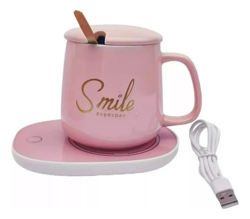 Taza Eléctrica Calentadora De Bebida Usb Rosa Smile