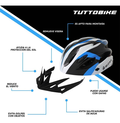 Imagen 6 de 10 de Casco Bicicleta Ruta Y Montaña Luz Led Y Visor Ciclismo Monk
