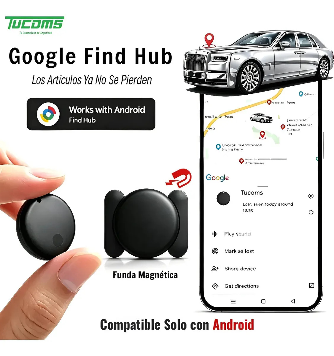 TUCOMS 1pzs Mini Multiusos Android Smart Tag Localizador Rastreador Tracker Antirrobo Antipérdida Gps Con Magnético Imán Bluetooth Portatil Para Auto Moto Carros Bicicleta Sedan Ve