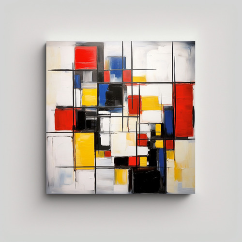 60x60cm Pintura Abstracta Estilo Piet Mondrian Bastidor Made
