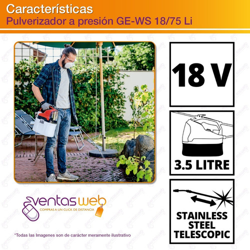 Imagen 4 de 7 de Fumigador Inalambrico Rociador Pulverizador Presion Einhell