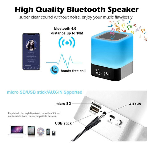 Luces Nocturnas Con Altavoz Bluetooth, Reloj Despertador, Al